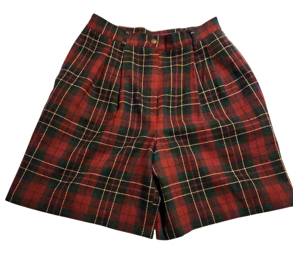 Vtg Sag Harbor Tartan Plaid High Rise Shorts Wool Blend Lined Size 12 Academia